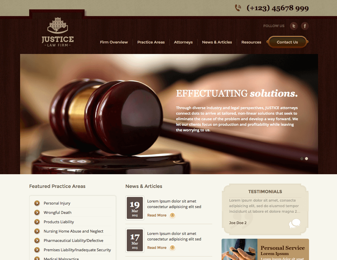 Justice Free Wordpress theme for Law firm websites