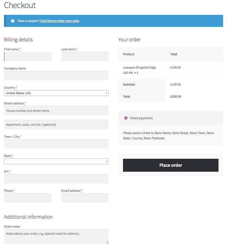 standard woocommerce checkout